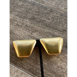 Vintage Clip Ons Earrings Geometric Trapezoid Brushed Gold Matte 80s